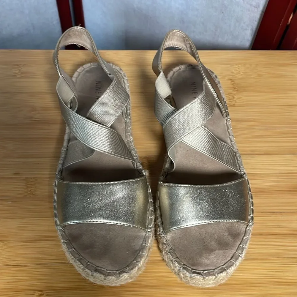 Nine West Gold “Boardwalk” Platform Espadrille Strappy Sandals (Size: 6)